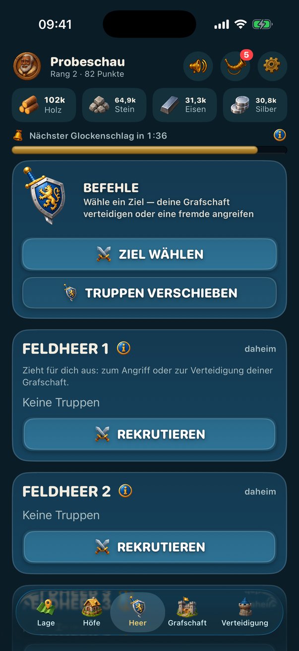 The army tab with orders, field armies and recruit buttons